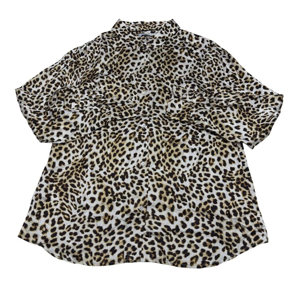 Tommy Bahama Women's 100% Silk Leopard Print LS Button Up Blouse Top, Sz M NWOT